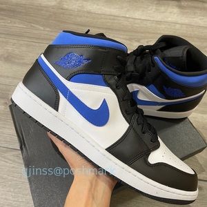 💙🖤🤍Air Jordan 1 Mid White Racer Blue black Men’s 💙🖤🤍